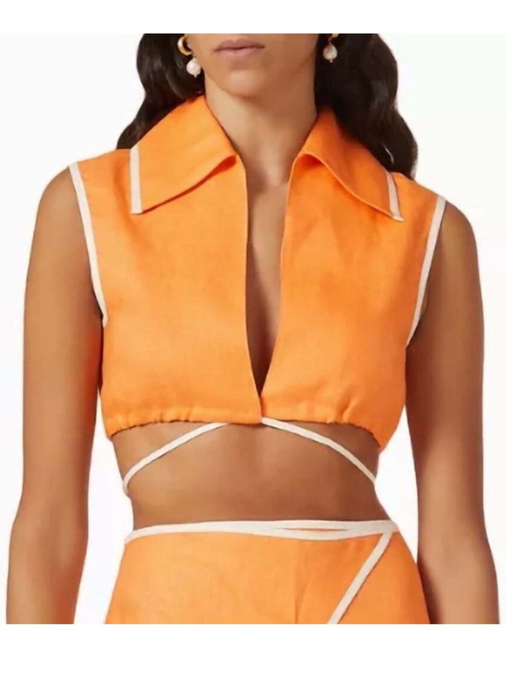 Matthew Bruch Orange Linen Cropped Sleeveless Top